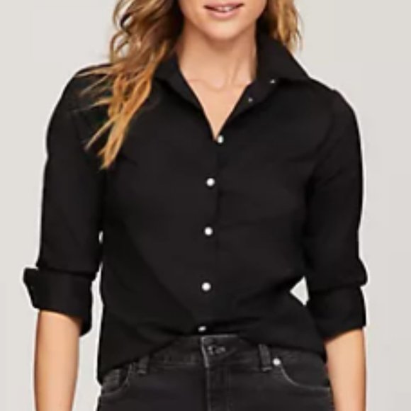 Tommy Hilfiger Tops - Tommy Hilfiger slim fit black solid shirt, golden buttons, size M